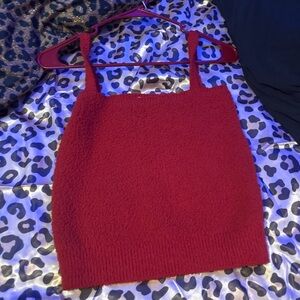 Red Fuzzy Knit Tank Top